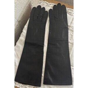 Vintage French Black Kid Leather Opera Gloves Size 7 Silk Lined